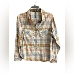 Kuhl S Women’s cream and blue Tess plaid flannel shirt